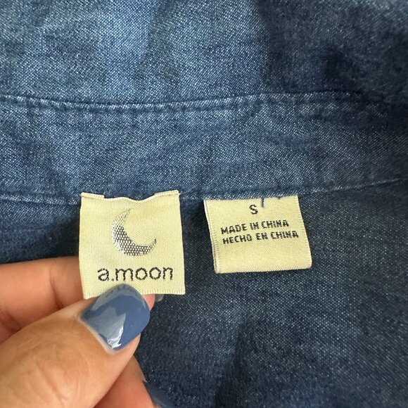 2/$24 a.moon Long Sleeve Denim Button-Down Shirt Small #A0234 TRB2 - Picture 5 of 8